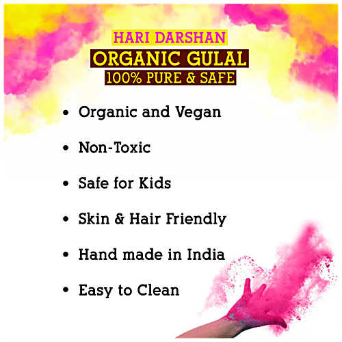 Hari Darshan Organic Gulal - Made From Natural Corn Starch, Eco-Friendly, Skin Safe, Red, 100 g