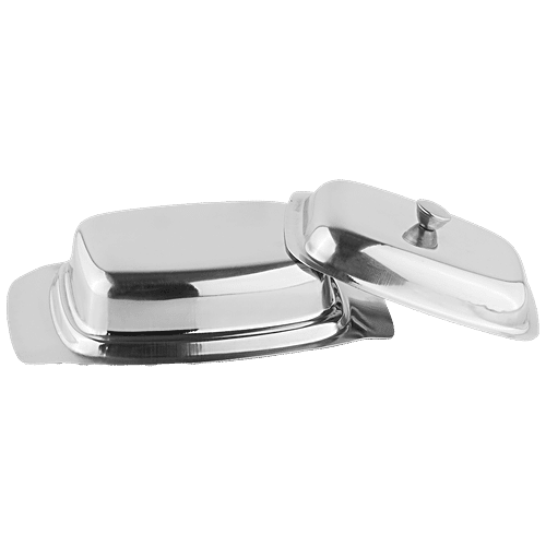Omega Stainless Steel Butter Dish & Knife Set - Durable, Convenient , For Storing & Serving, 2 pcs  