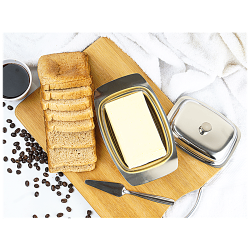 Omega Stainless Steel Butter Dish & Knife Set - Durable, Convenient , For Storing & Serving, 2 pcs  