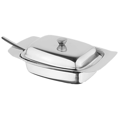 Omega Stainless Steel Butter Dish & Knife Set - Durable, Convenient , For Storing & Serving, 2 pcs  