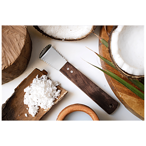 Omega Coconut Scraper - Sharp Blades with Wooden Handle, Durable, Long Lasting, Multipurpose, 1 pc  