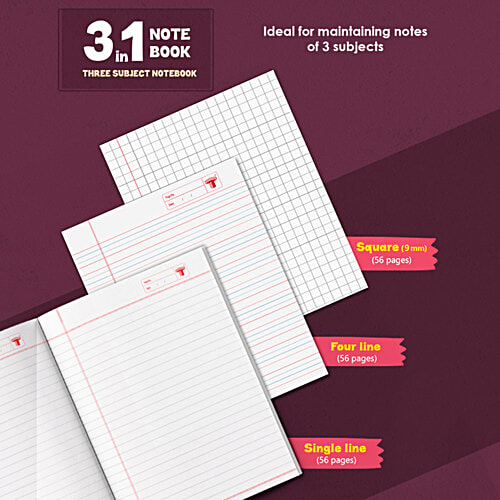 Target Publications 3 in 1 Notebook - Single Line, Four Line, Square 9 MM, 172 Pages, Soft Bound, 57 GSM, 1 pc 3 in 1 Notebook
High-quality Paper
Eco-friendly