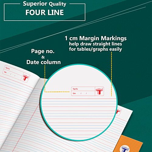 Target Publications Four Line Notebook - 172 Pages, Soft Bound, 57 GSM, 1 pc Ideal for Handwriting Practice
Eco-friendly Paper