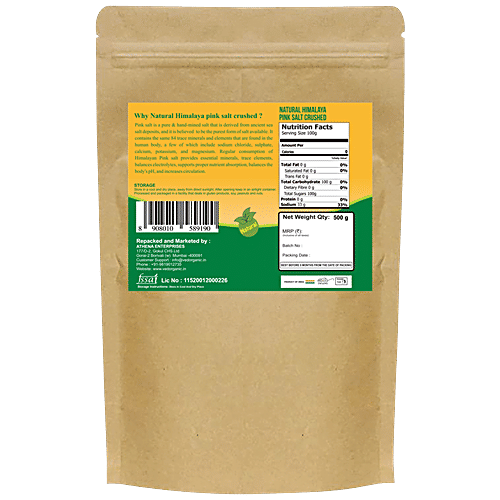 Ved Farm Natural Himalaya Pink Salt - Crushed, Rich In Calcium, Increases Blood Circulation, 500 g Pouch