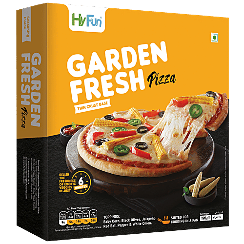 HyFun Garden Fresh Pizza - Thin Crust, Topped With Baby Corn, Olives, Jalapeno Pepper & Onion, 190 g  