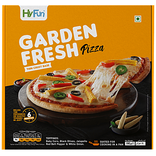 Buy HyFun Garden Fresh Pizza Thin Crust, Topped With Baby Corn, Olives, Jalapeno Pepper