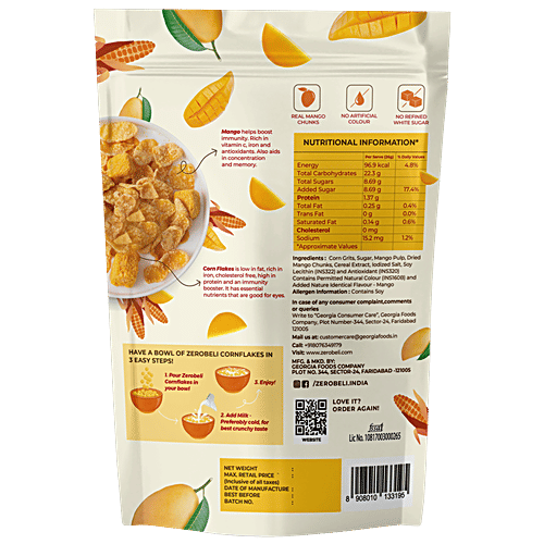 Zerobeli Corn Flakes - With Real Mango Puree, Fibre-Rich Breakfast, 260 g  