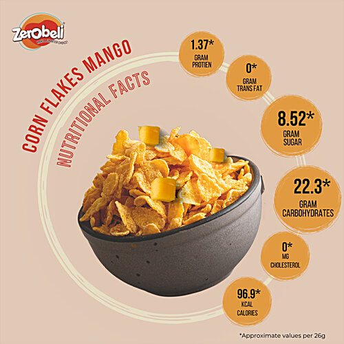 Zerobeli Corn Flakes - With Real Mango Puree, Fibre-Rich Breakfast, 260 g  