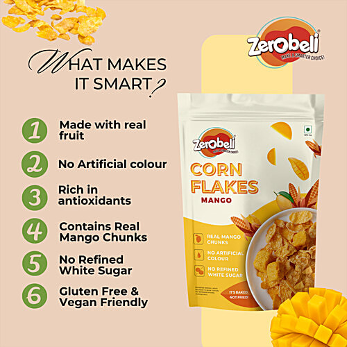 Zerobeli Corn Flakes - With Real Mango Puree, Fibre-Rich Breakfast, 260 g  