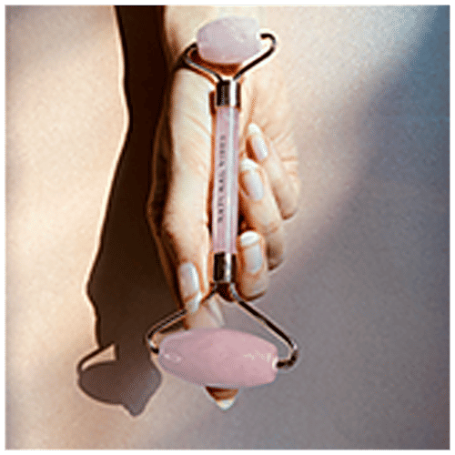 Natural Vibes Rose Quartz Roller & Massager - Face, Neck & Body, Improves Blood Circulation, Rejuvenates Skin,, 1 pc (Free Gold Beauty Elixir Oil 3 ml)