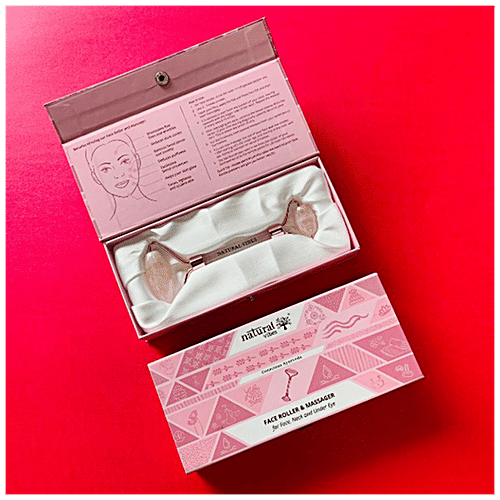 Natural Vibes Rose Quartz Roller & Massager - Face, Neck & Body, Improves Blood Circulation, Rejuvenates Skin,, 1 pc (Free Gold Beauty Elixir Oil 3 ml)