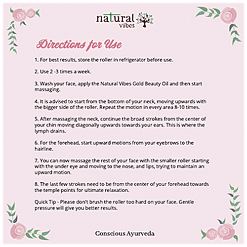 Natural Vibes Rose Quartz Roller & Massager - Face, Neck & Body, Improves Blood Circulation, Rejuvenates Skin,, 1 pc (Free Gold Beauty Elixir Oil 3 ml)