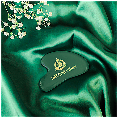 Natural Vibes Jade Gua Sha  - For Face, Neck & Under Eye, Improves Blood Circulation, Rejuvenates Skin, 1 pc (Free Gold Beauty Elixir Oil - 3 ml) 