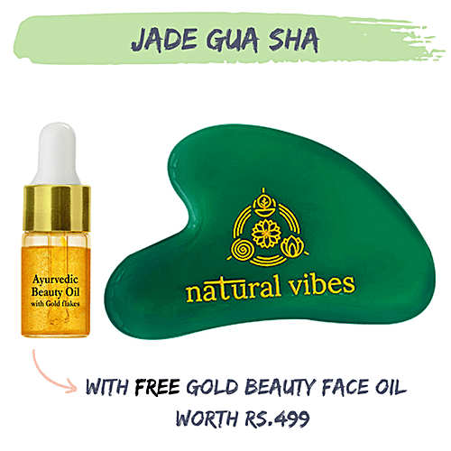 Natural Vibes Jade Gua Sha  - For Face, Neck & Under Eye, Improves Blood Circulation, Rejuvenates Skin, 1 pc (Free Gold Beauty Elixir Oil - 3 ml) 