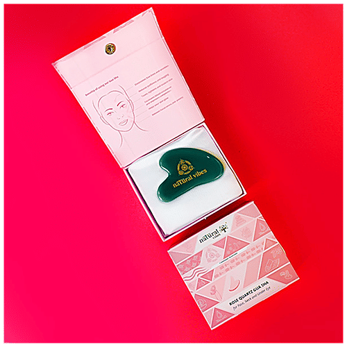 Natural Vibes Jade Gua Sha  - For Face, Neck & Under Eye, Improves Blood Circulation, Rejuvenates Skin, 1 pc (Free Gold Beauty Elixir Oil - 3 ml) 