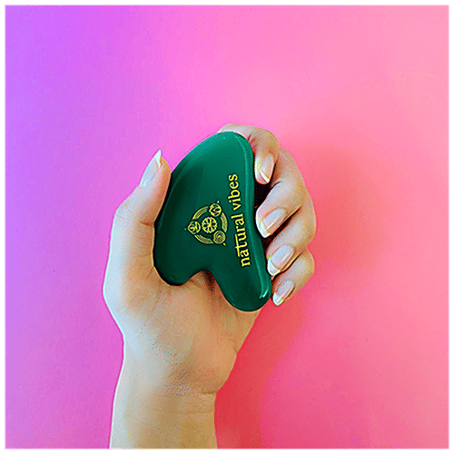 Natural Vibes Jade Gua Sha  - For Face, Neck & Under Eye, Improves Blood Circulation, Rejuvenates Skin, 1 pc (Free Gold Beauty Elixir Oil - 3 ml) 