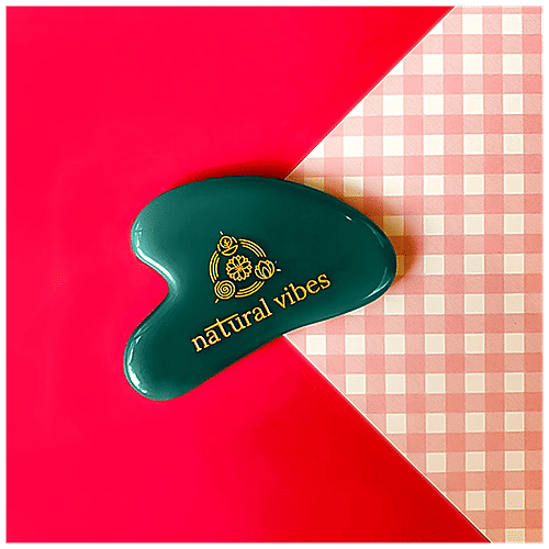 Natural Vibes Jade Gua Sha  - For Face, Neck & Under Eye, Improves Blood Circulation, Rejuvenates Skin, 1 pc (Free Gold Beauty Elixir Oil - 3 ml) 