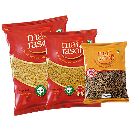 Mai Rasoi Toor Dal, Moong Dal & Jeera Sabut/Whole - Natural, Pure, No Preservatives, 3 pcs Combo 