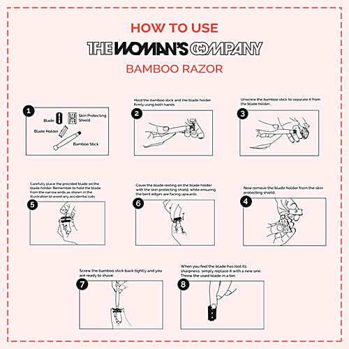 The Woman's Company Bamboo Razor - Stainless Steel Head, Close & Smooth Hair Removal, Bacteria & Rust Resistant, 1 pc  