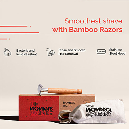 The Woman's Company Bamboo Razor - Stainless Steel Head, Close & Smooth Hair Removal, Bacteria & Rust Resistant, 1 pc  