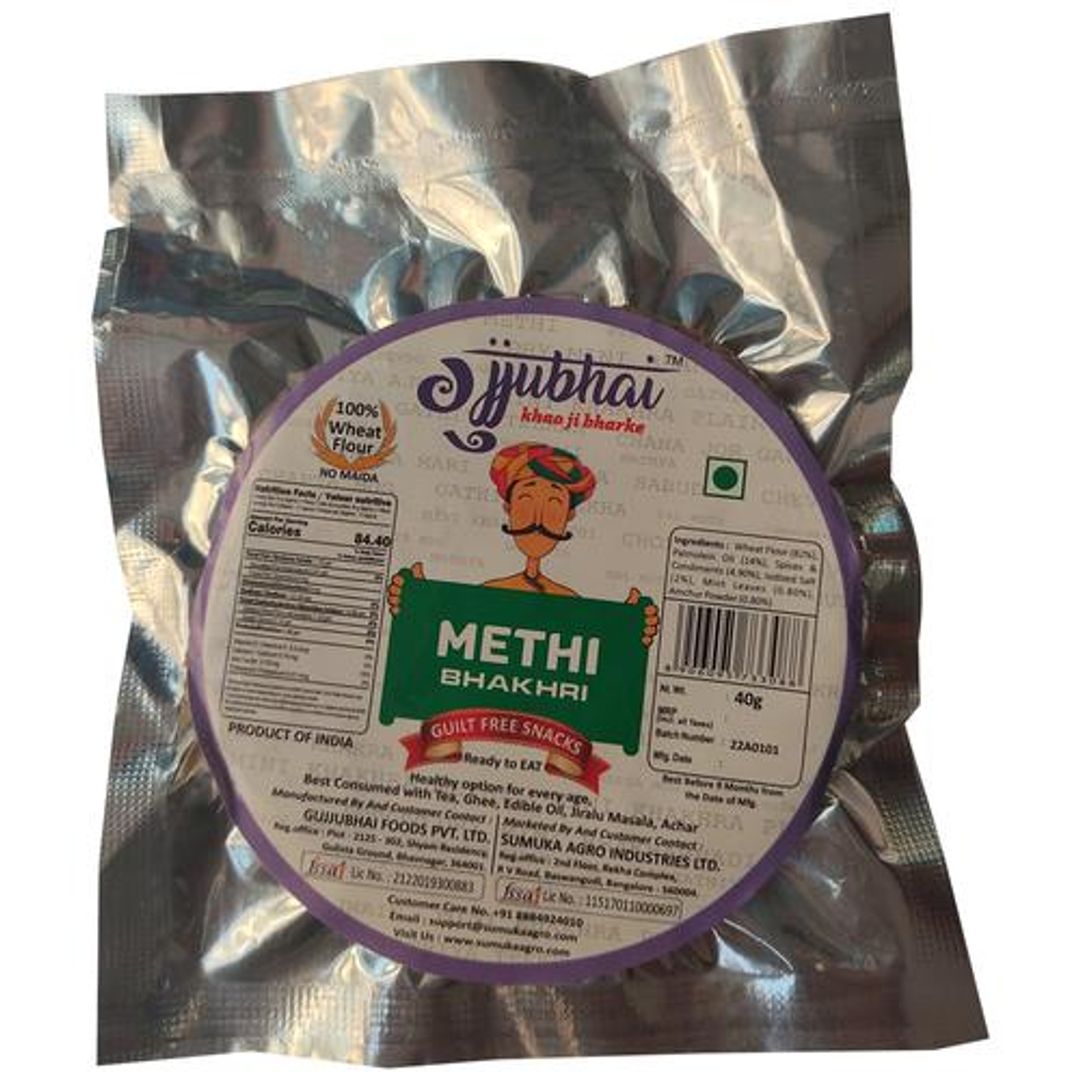 Gujjubhai Methi Bhakhri - Wheat Flatbread, Ready To Eat, Teatime Snack, 40 g Pouch