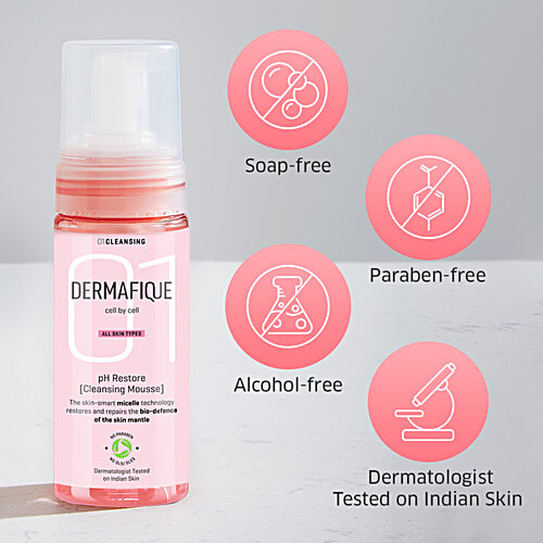 Dermafique pH Balance Cleansing Mousse - Removes Impurities, Dermatologist Tested, All Skin Types, 150 ml  