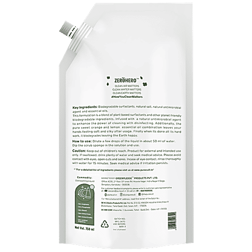 PureCult Dishwashing Liquid - Sweet Orange & Lemon Citrus, Eco-Friendly, 750 ml  Clean Air Matters
 Clean Water Matters
 How You Clear Matters