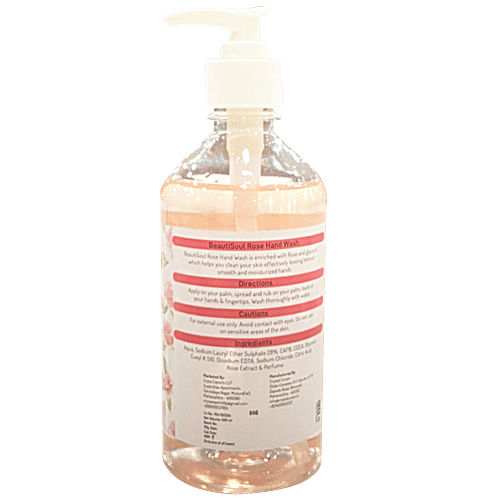 Beautisoul Rose Handwash -  Pure Glycerin & Petals Extract,  pH Balanced, Germ Protection, Moisturising, 500 g Pump 