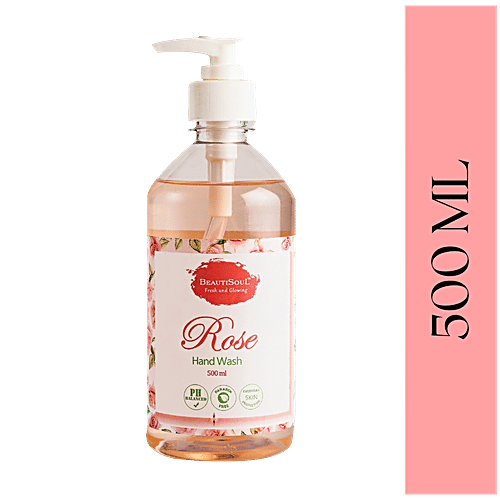 Beautisoul Rose Handwash -  Pure Glycerin & Petals Extract,  pH Balanced, Germ Protection, Moisturising, 500 g Pump 