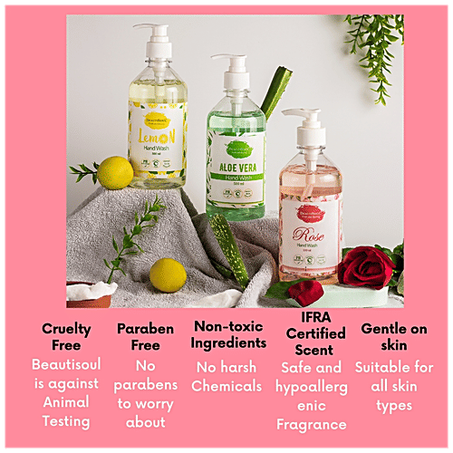 Beautisoul Rose Handwash -  Pure Glycerin & Petals Extract,  pH Balanced, Germ Protection, Moisturising, 500 g Pump 
