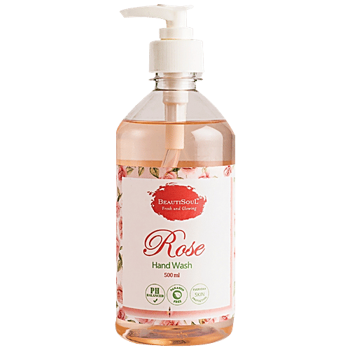 Beautisoul Rose Handwash -  Pure Glycerin & Petals Extract,  pH Balanced, Germ Protection, Moisturising, 500 g Pump 