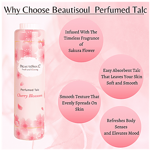 Beautisoul Perfumed Talc - Cherry Blossom , Fresh & Glowing, IFRA Certified Fragrance, 300 g