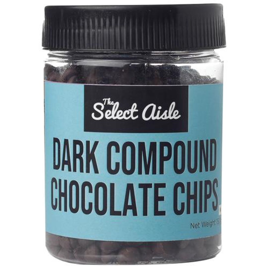 The Select Aisle Dark Compound Chocolate Chips - Premium, Rich, For Oats, Muffins, Cookies, 150 g Jar