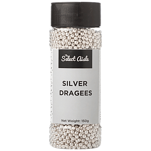 The Select Aisle Silver Dragees - Premium, Rich, For Cake Decorations, Baked Desserts, 150 g Jar