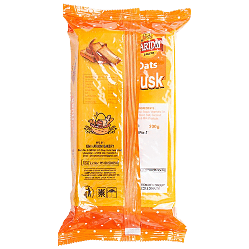 Om Hariom Oats Rusk - Roasted Bread Toast, Premium Quality, Roasted, Crisp Teatime Snack, 200 g  