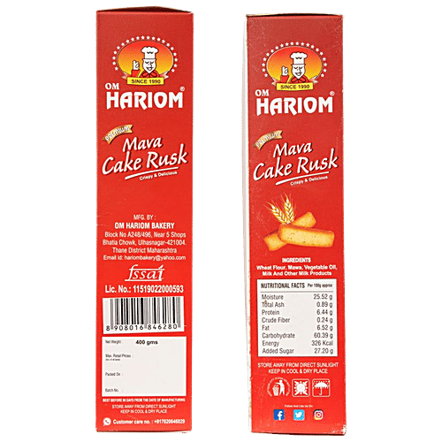 Om Hariom Mava Cake Rusk - Premium Quality, Roasted, Crisp Teatime Snack, 400 g  