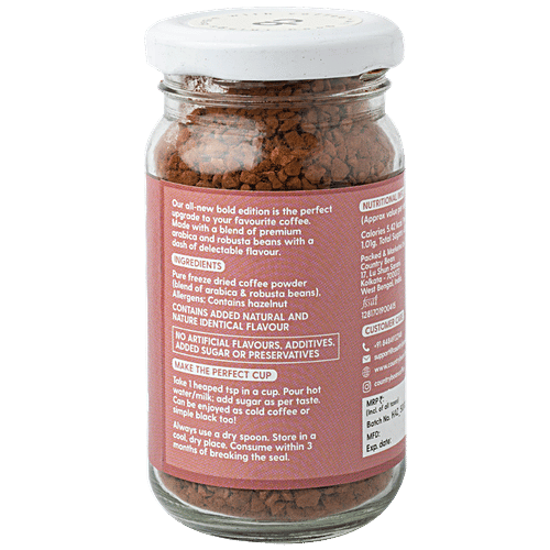 Country Bean Earthy Hazelnut Bold Instant Coffee - Arabica & Robusta Blend, Strong & Smooth, 50 g Bottle