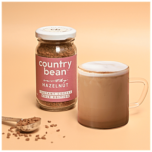 Country Bean Earthy Hazelnut Bold Instant Coffee - Arabica & Robusta Blend, Strong & Smooth, 50 g Bottle