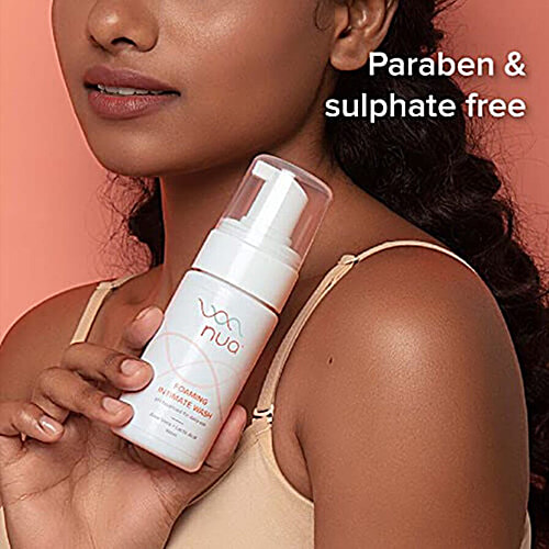 Nua Foaming Intimate Wash, with Aloe Vera and Lactic Acid, Anti- Bacterial and Prevents Infection, Balances pH, 100 ml pH Balanced For Everyday Use