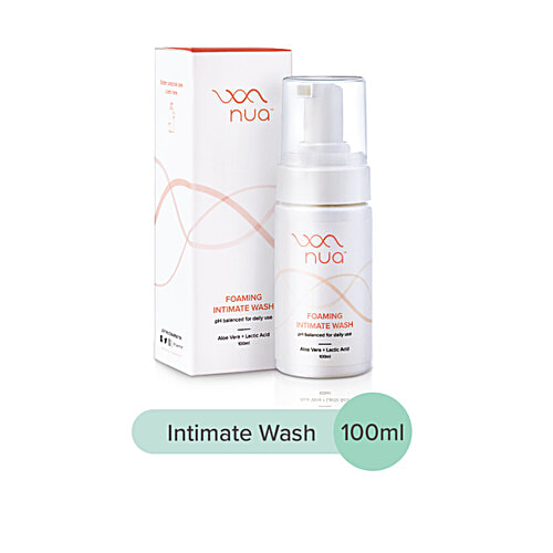 Nua Foaming Intimate Wash, with Aloe Vera and Lactic Acid, Anti- Bacterial and Prevents Infection, Balances pH, 100 ml pH Balanced For Everyday Use