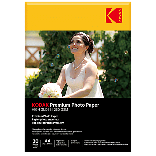 Kodak Premium Glossy A4 Photo Paper - 260 GSM, 20 Sheets  