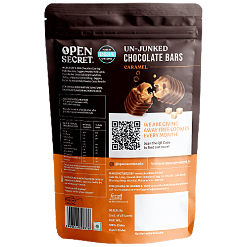 Open Secret Unjunked Chocolate Bars - Made With Jaggery, No Refined Sugar, Caramel, 155 g  