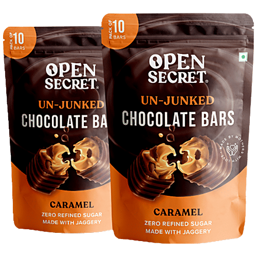 Open Secret Unjunked Chocolate Bars - Made With Jaggery, No Refined Sugar, Caramel, 155 g  