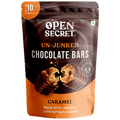 Open Secret Unjunked Chocolate Bars - Made With Jaggery, No Refined Sugar, Caramel, 155 g  