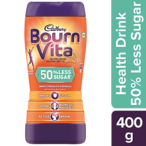 Bournvita Bourn Vita Nutri Nutrition Drink With 50% Less Sugar - For Strong Immunity, Chocolate Flavour, 400 g