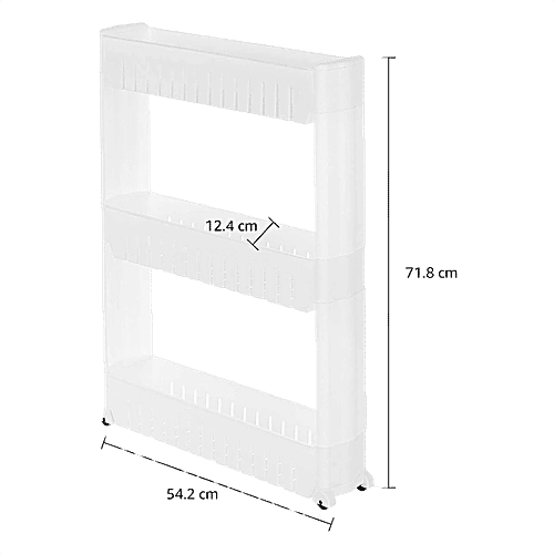 Floraware 3 Layer Storage Organizer Plastic Rack/Shelf With Wheels - Strong & Durable, White, 1 pc  