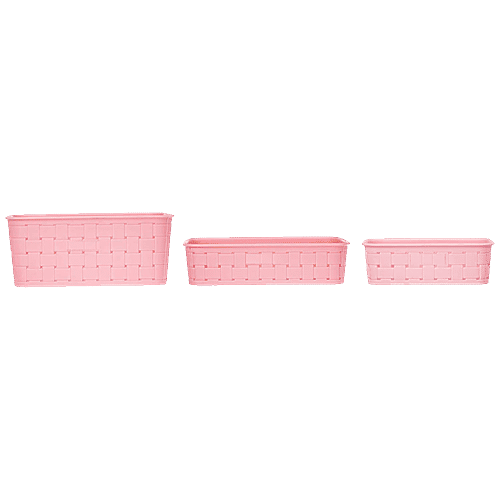Floraware Smart Kitchen Storage Basket Set - Durable, Plastic, Small, Medium & Large, Pink, 3 pcs