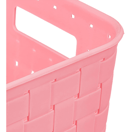 Floraware Smart Kitchen Storage Basket Set - Durable, Plastic, Small, Medium & Large, Pink, 3 pcs