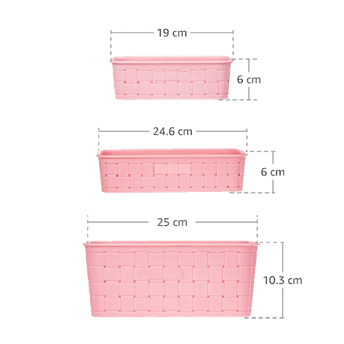 Floraware Smart Kitchen Storage Basket Set - Durable, Plastic, Small, Medium & Large, Pink, 3 pcs