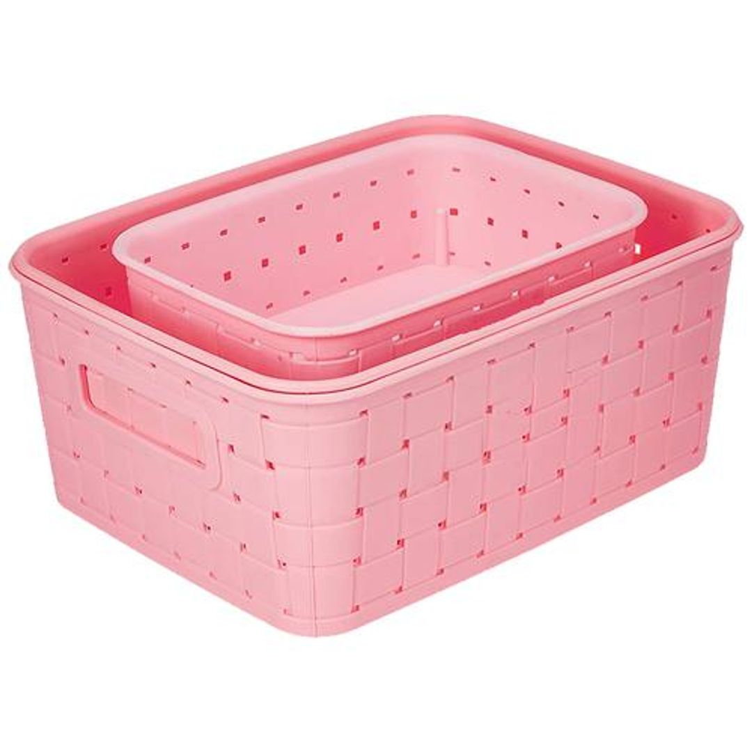 Floraware Smart Kitchen Storage Basket Set - Durable, Plastic, Small, Medium & Large, Pink, 3 pcs 